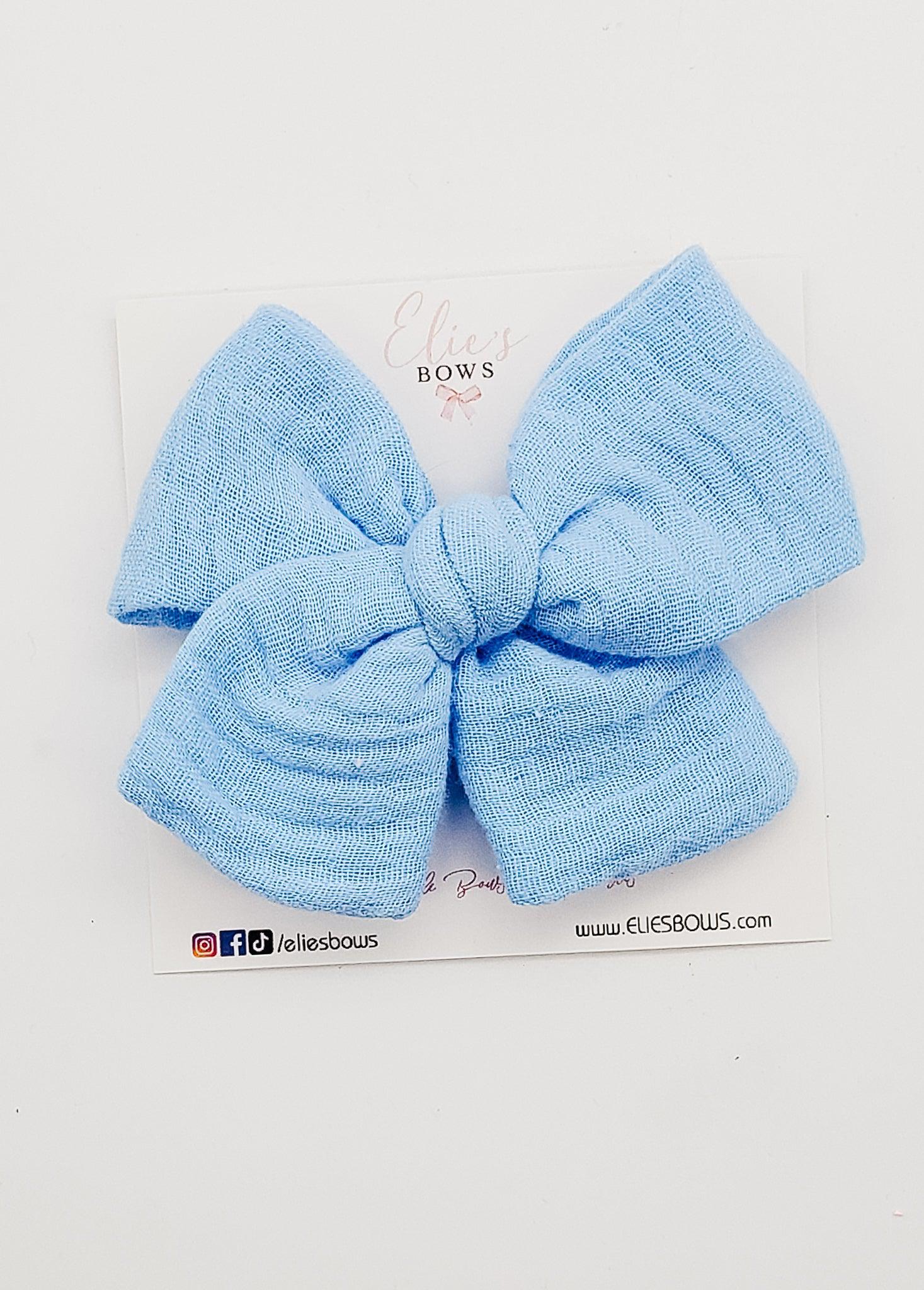 Blue - Elie - Double Gauze Fabric Bow - 3.5"-Bows-Elie’s Bows