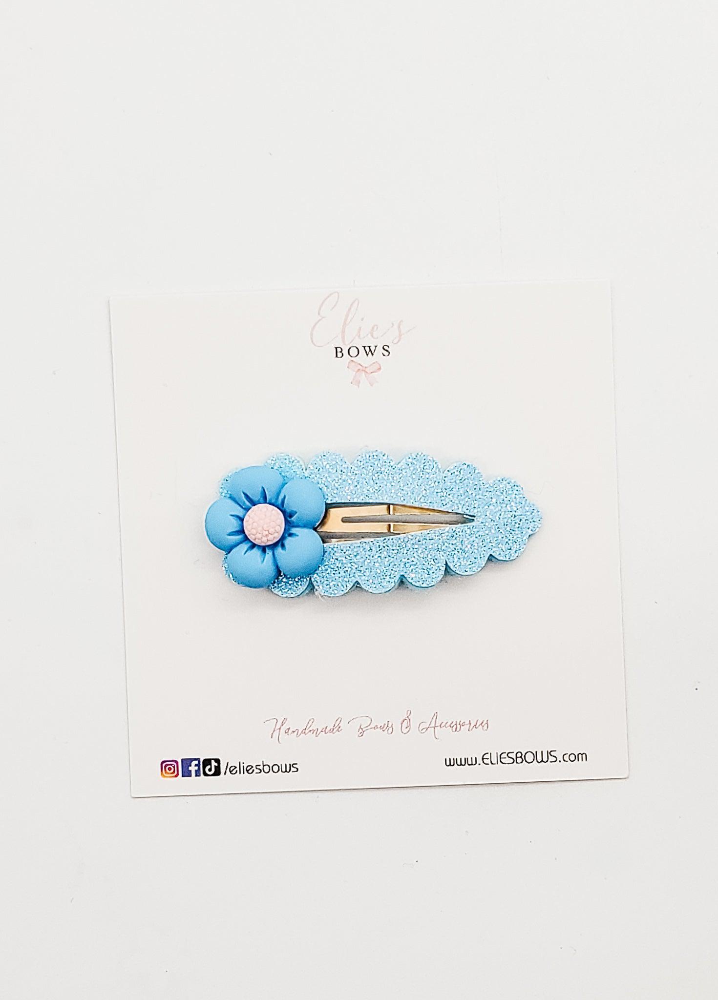 Blue Flower Bloom - Snap Clips - 2.5"-Snap Clips-Elie’s Bows