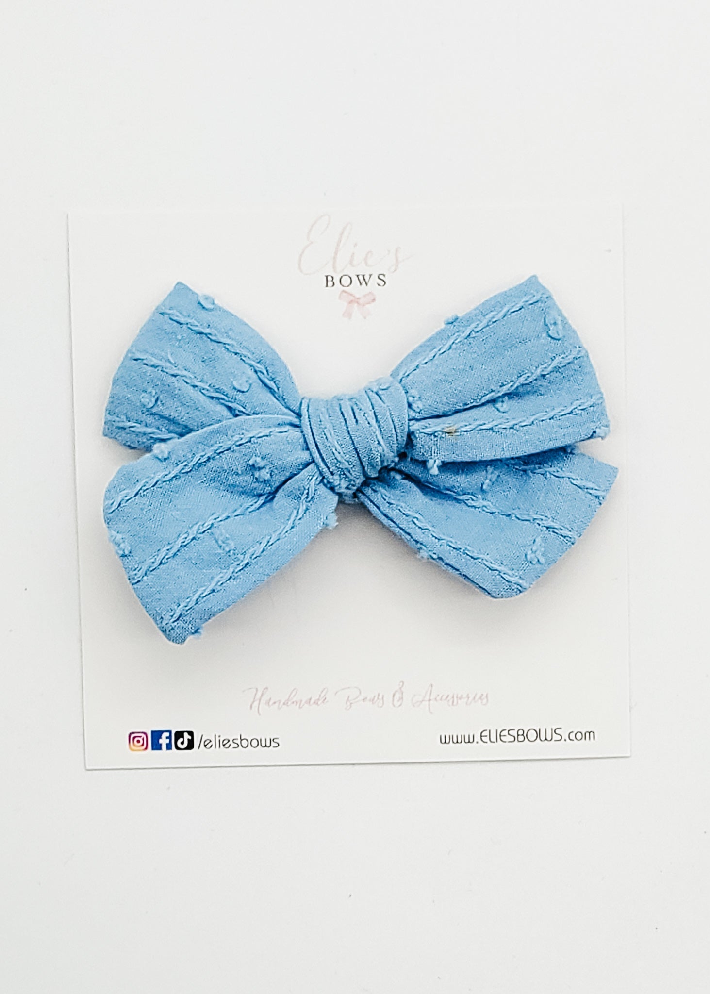 Blue Poplin - Elie Fabric Bow - 3.2"-Bows-Elie’s Bows
