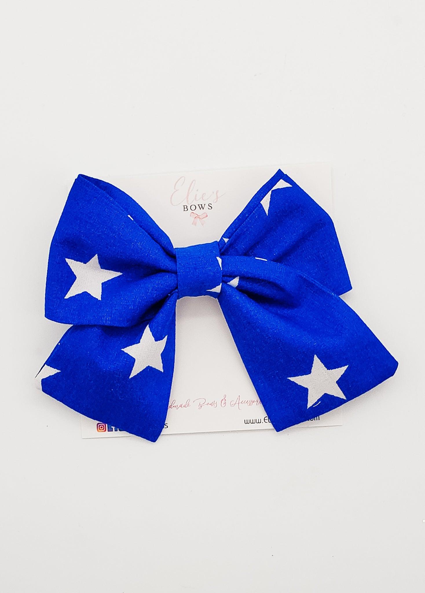 Blue Star - Cheer Fabric Bow - 4"-Bows-Elie’s Bows
