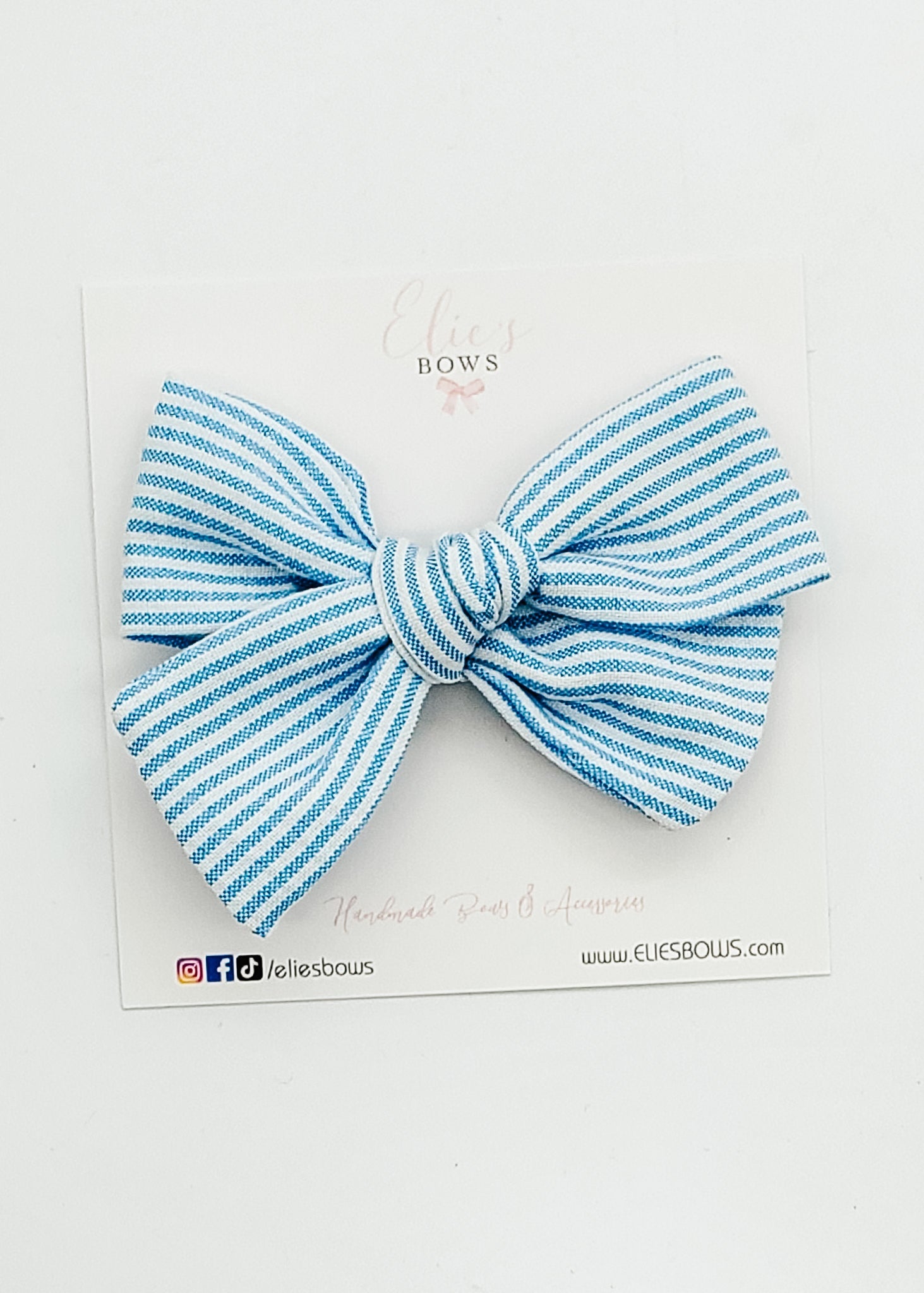 Blue Stripes - Elie Fabric Bow - 3.2"-Bows-Elie’s Bows