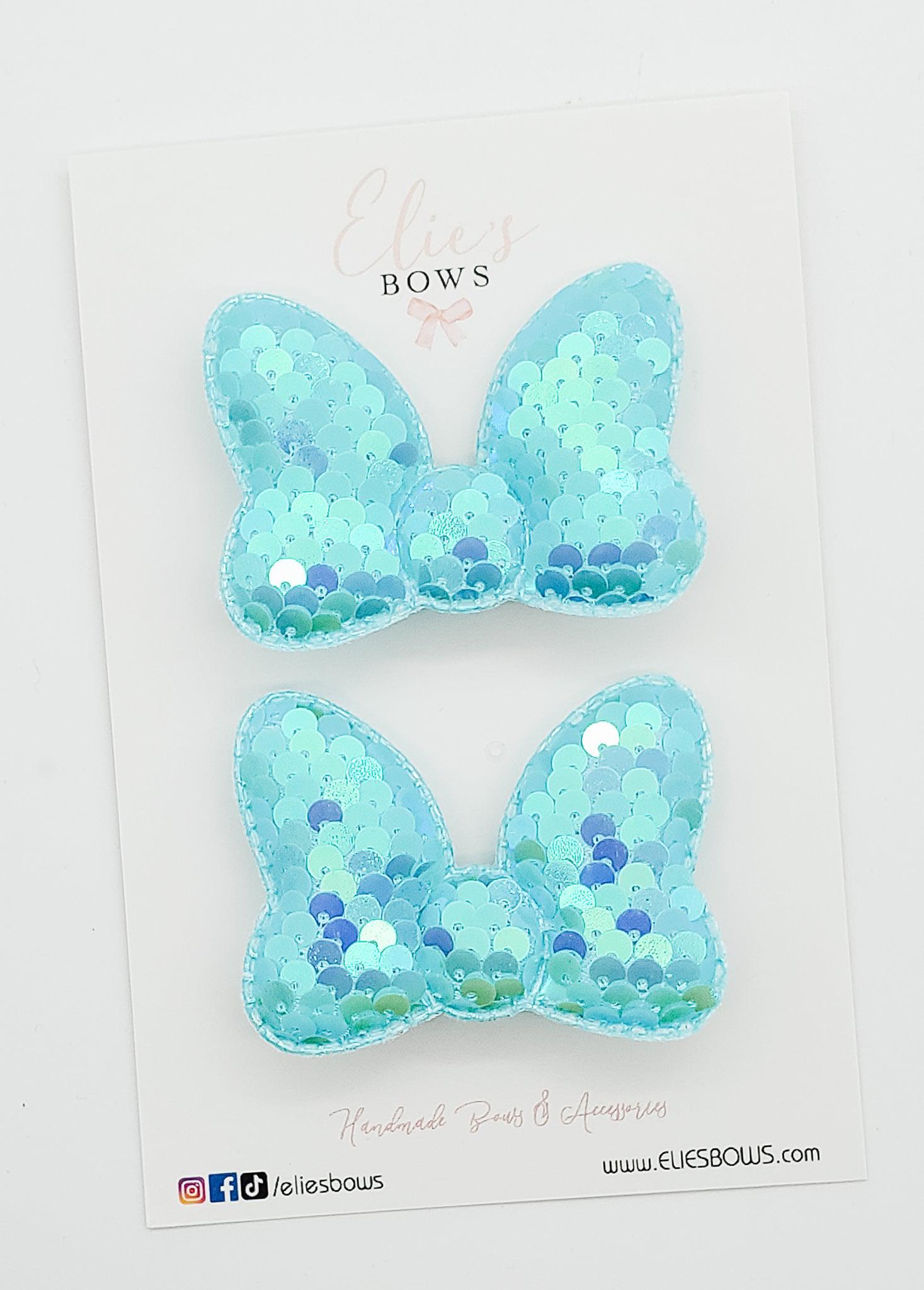 Blue Summer Sequence Bow - Pigtails - 2.5"-Pigtails-Elie’s Bows