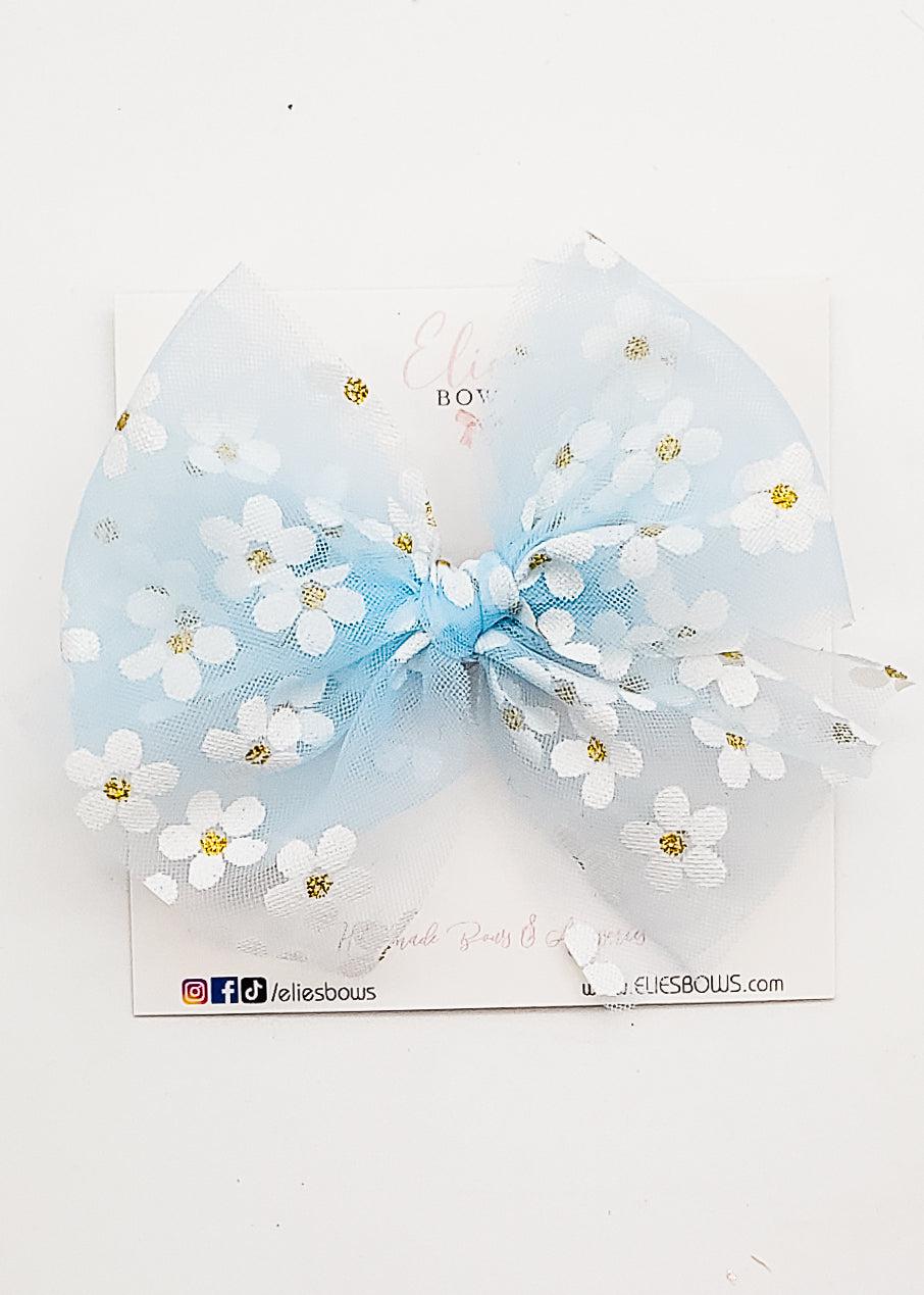 Blue Tulle Hand-tied Bow - 4"-Bows-Elie’s Bows