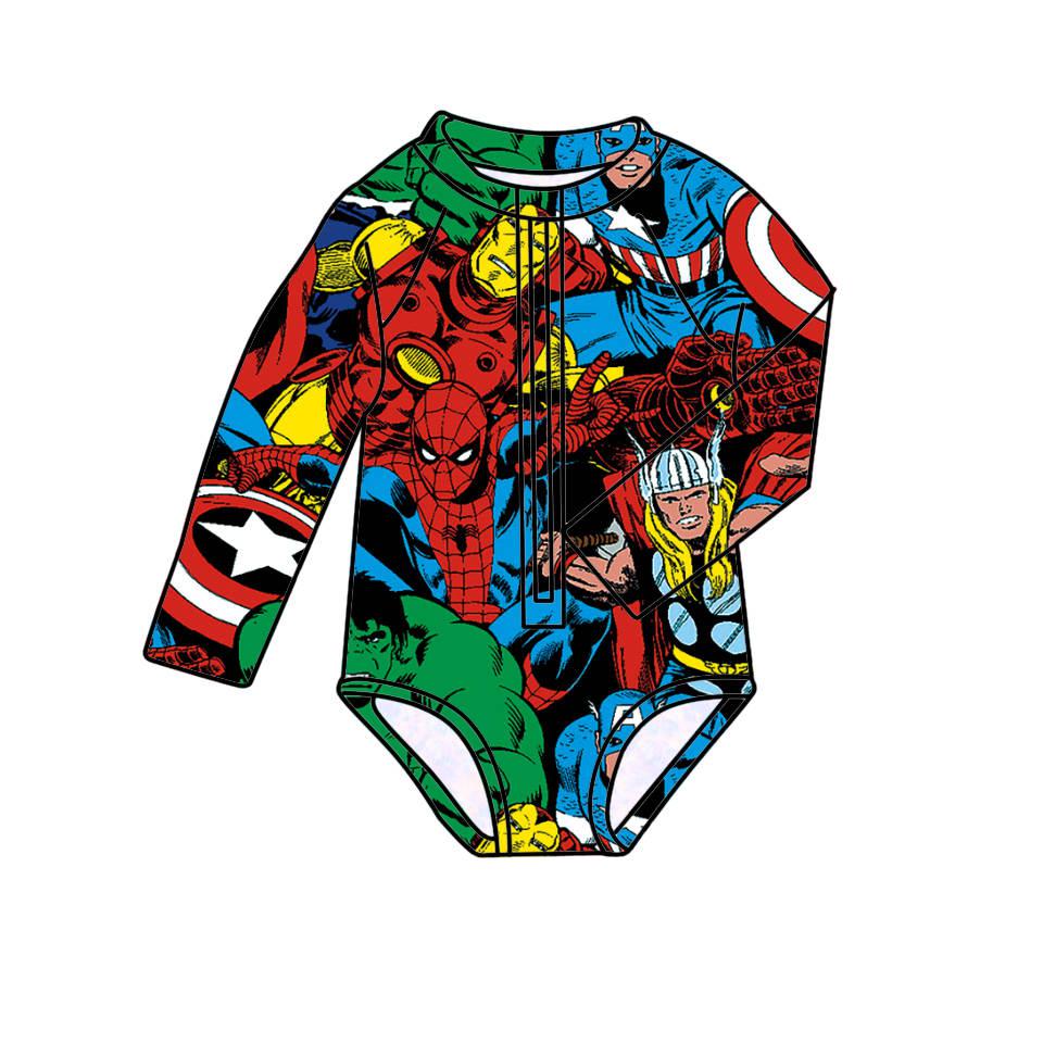 Comic Book Heros - One Piece Long Sleeve Bathing Suit PRE-ORDER-Bathing suits-Elie’s Bows