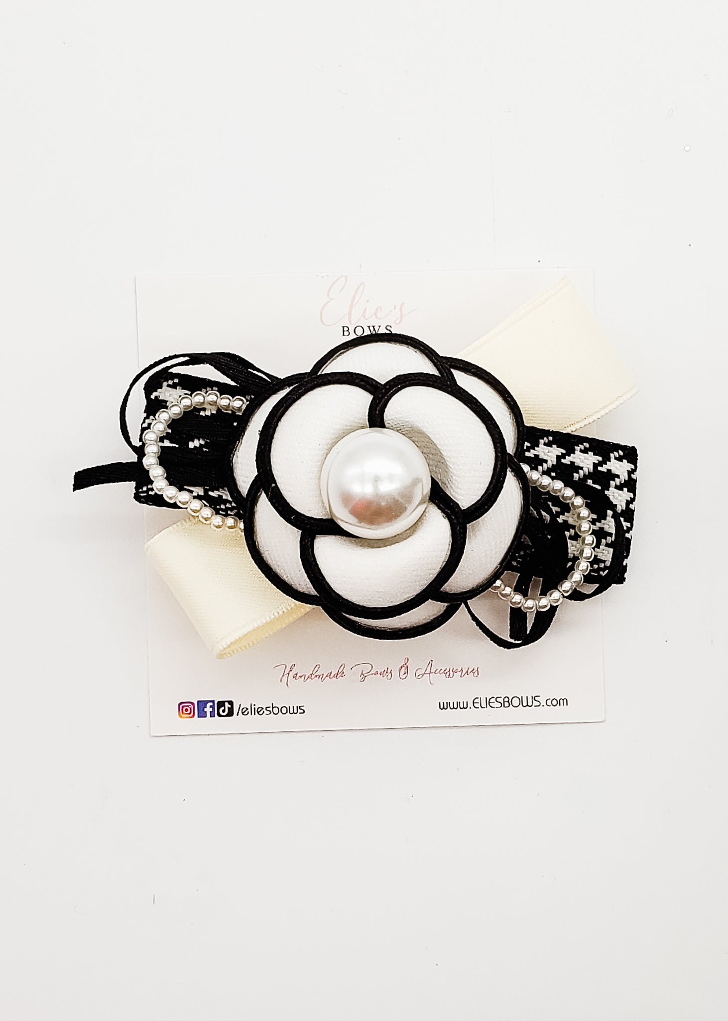 Cream Flower & Pearls - Barrette Clip - 3.7"-Bows-Elie’s Bows