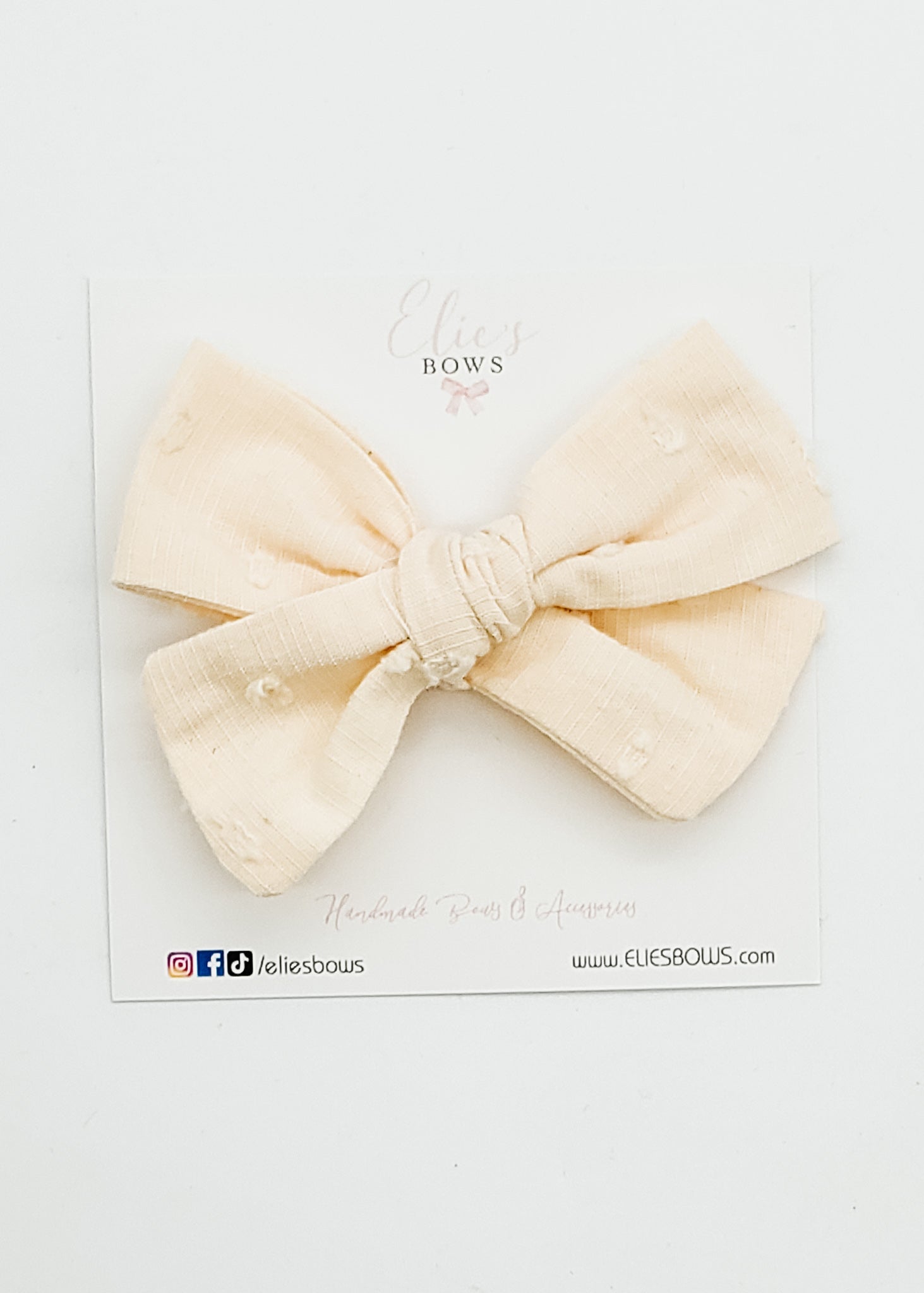 Cream Poplin - Elie Fabric Bow - 3.2"-Bows-Elie’s Bows