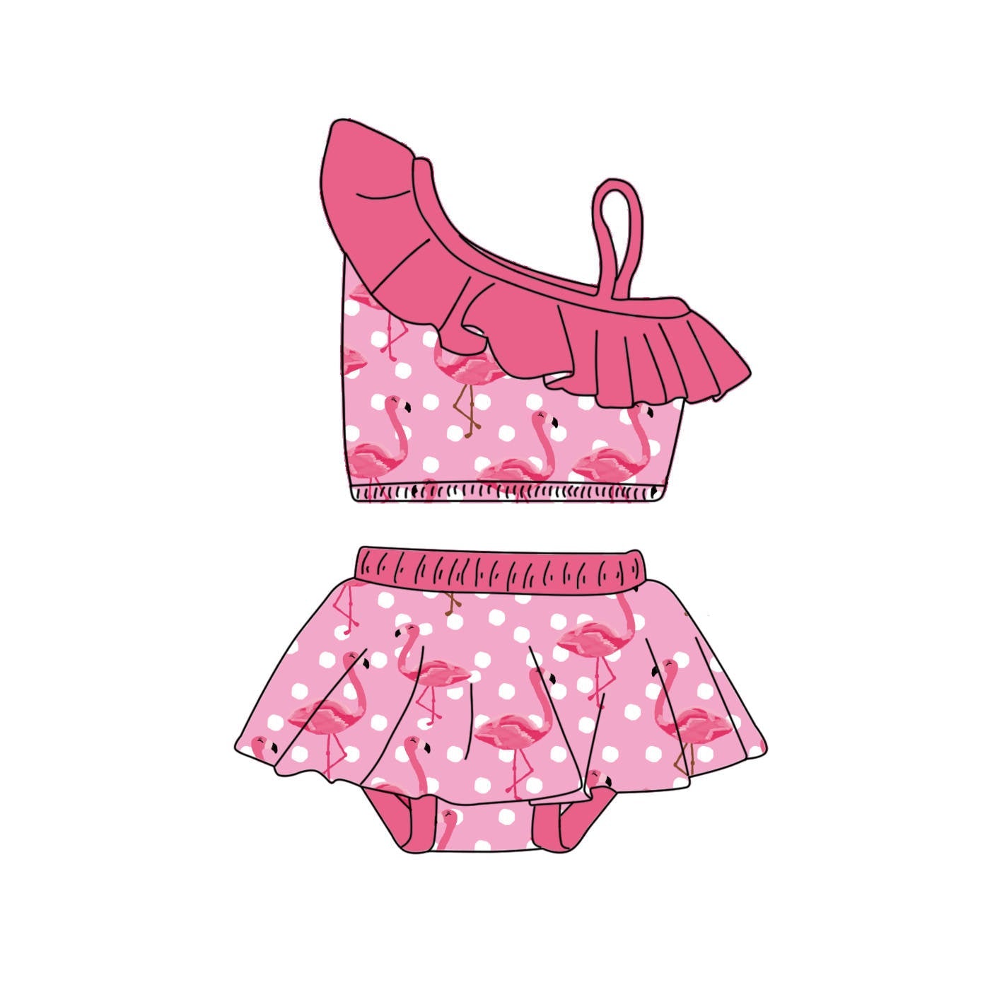 Flamingo & Polka Dots - 2 Piece bathing suit PRE-ORDER-Bathing suits-Elie’s Bows