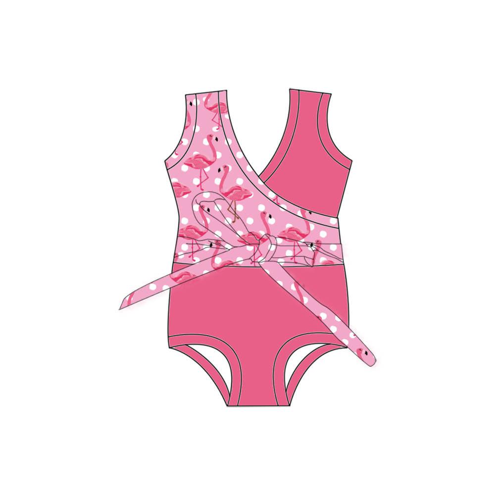 Flamingo & Polka Dots - One Piece Twist Bathing Suit PRE-ORDER-Bathing suits-Elie’s Bows