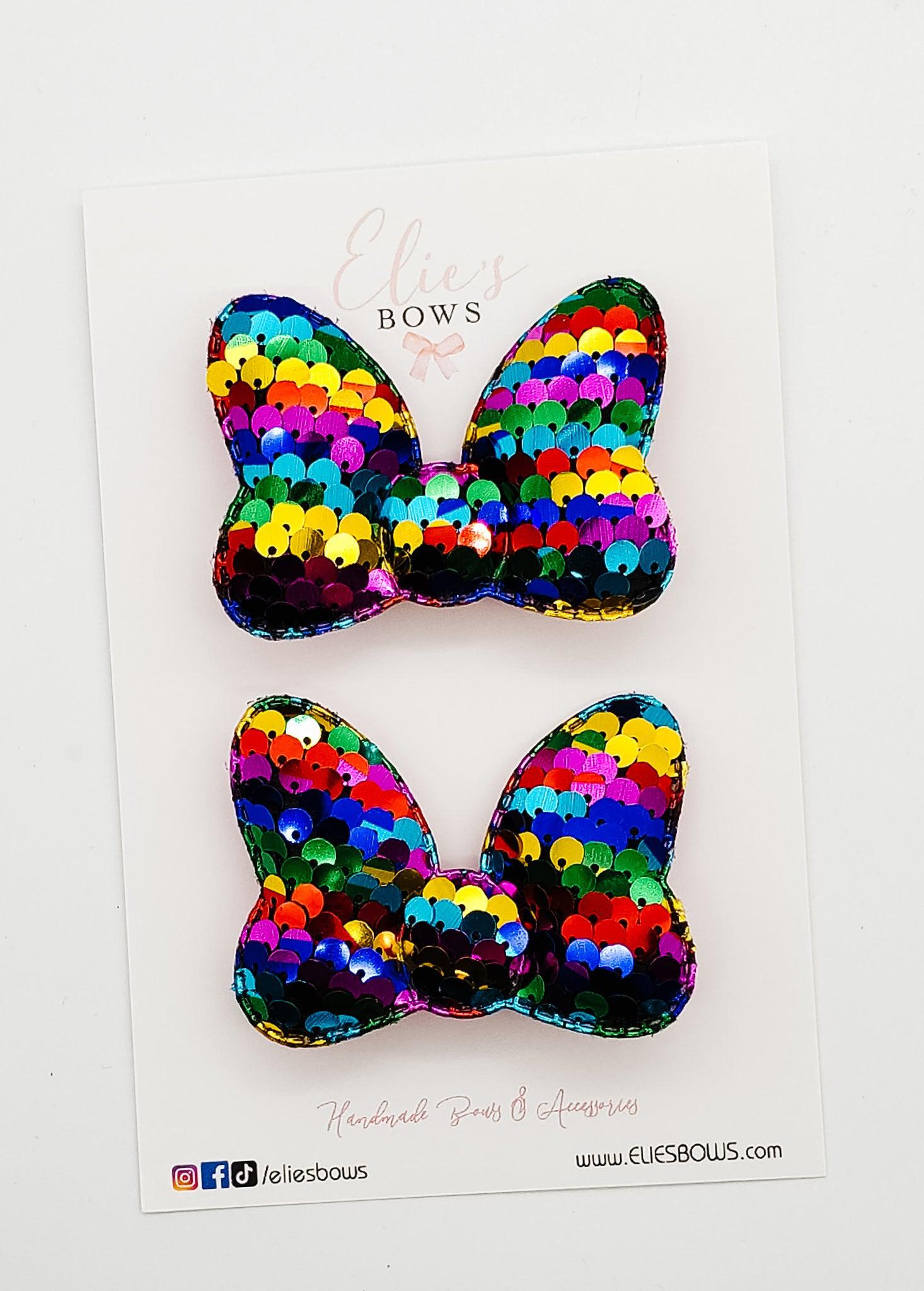 Fun Rainbow Summer Sequence Bow - Pigtails - 2.5"-Pigtails-Elie’s Bows