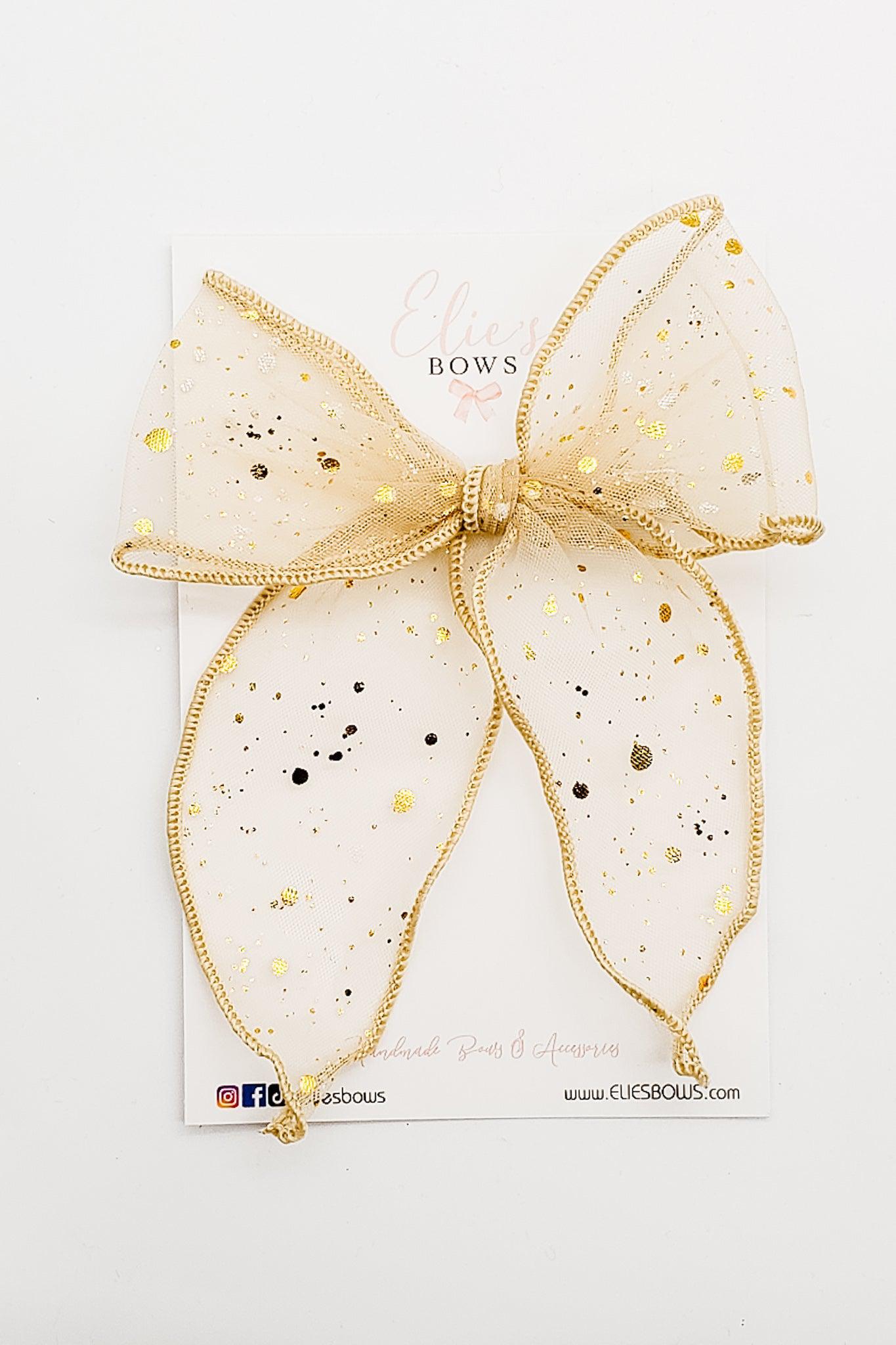 Gold Flakes - Charlotte Bow - 4"-Charlotte-Elie’s Bows