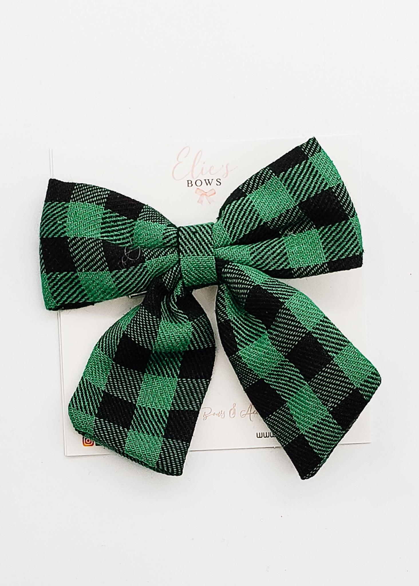 Green & Black Plaid - Fabric Bow - 4"-Bows-Elie’s Bows