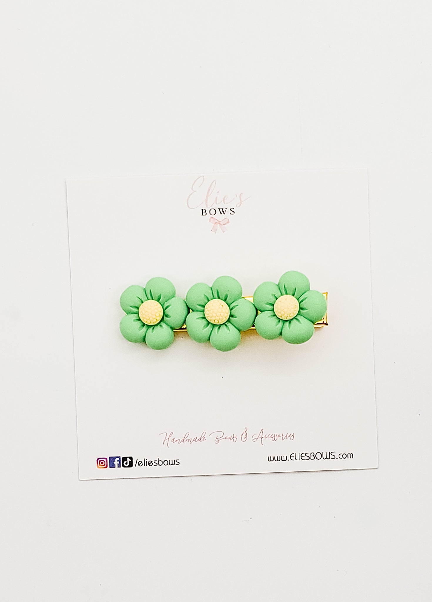 Green Flower - Bar Clip - 2"-Snap Clips-Elie’s Bows