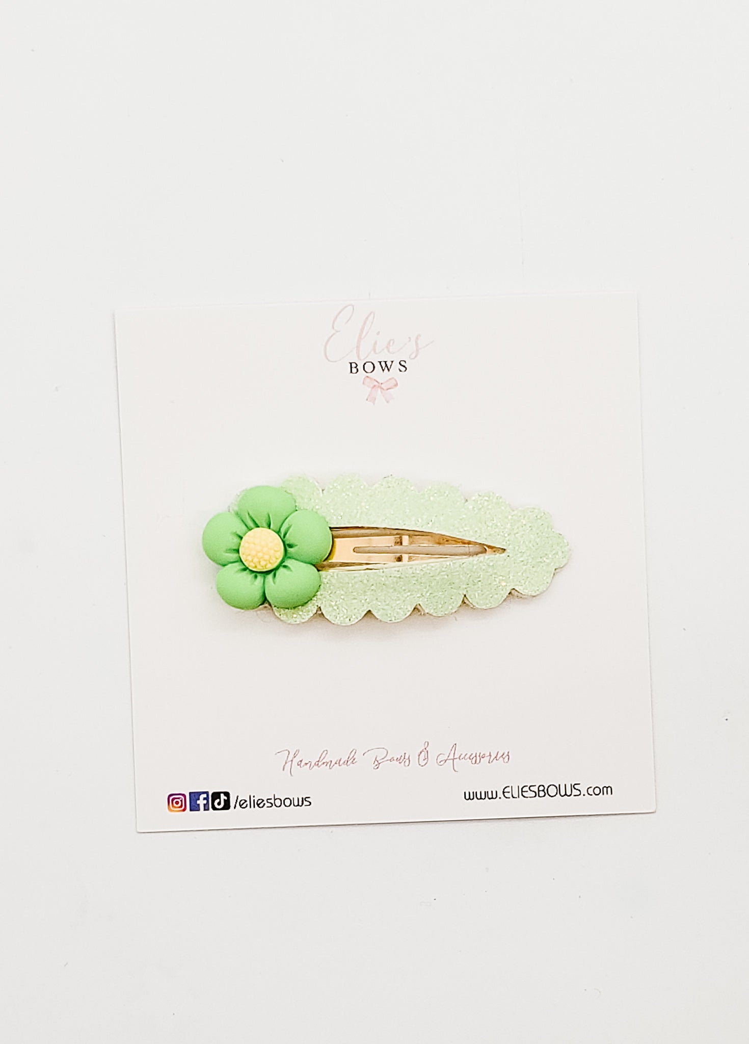 Green Flower Bloom - Snap Clips - 2.5"-Snap Clips-Elie’s Bows