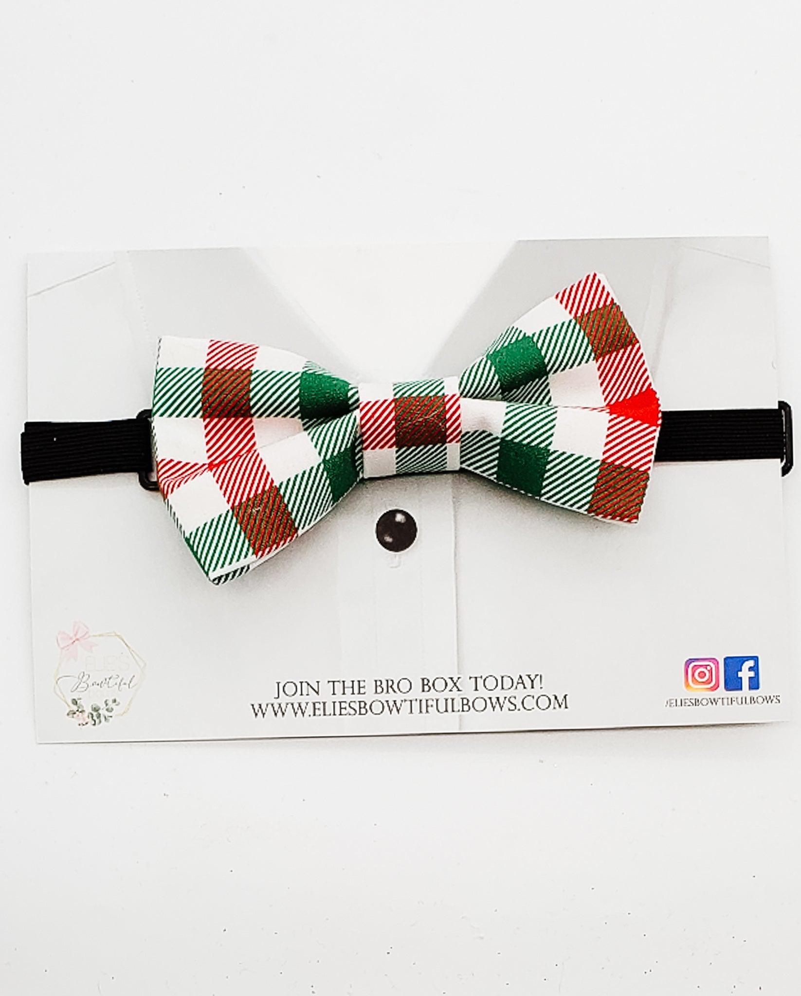 Green & Red Plaid - fabric bowtie - 3.5"-Bowtie-Elie’s Bows