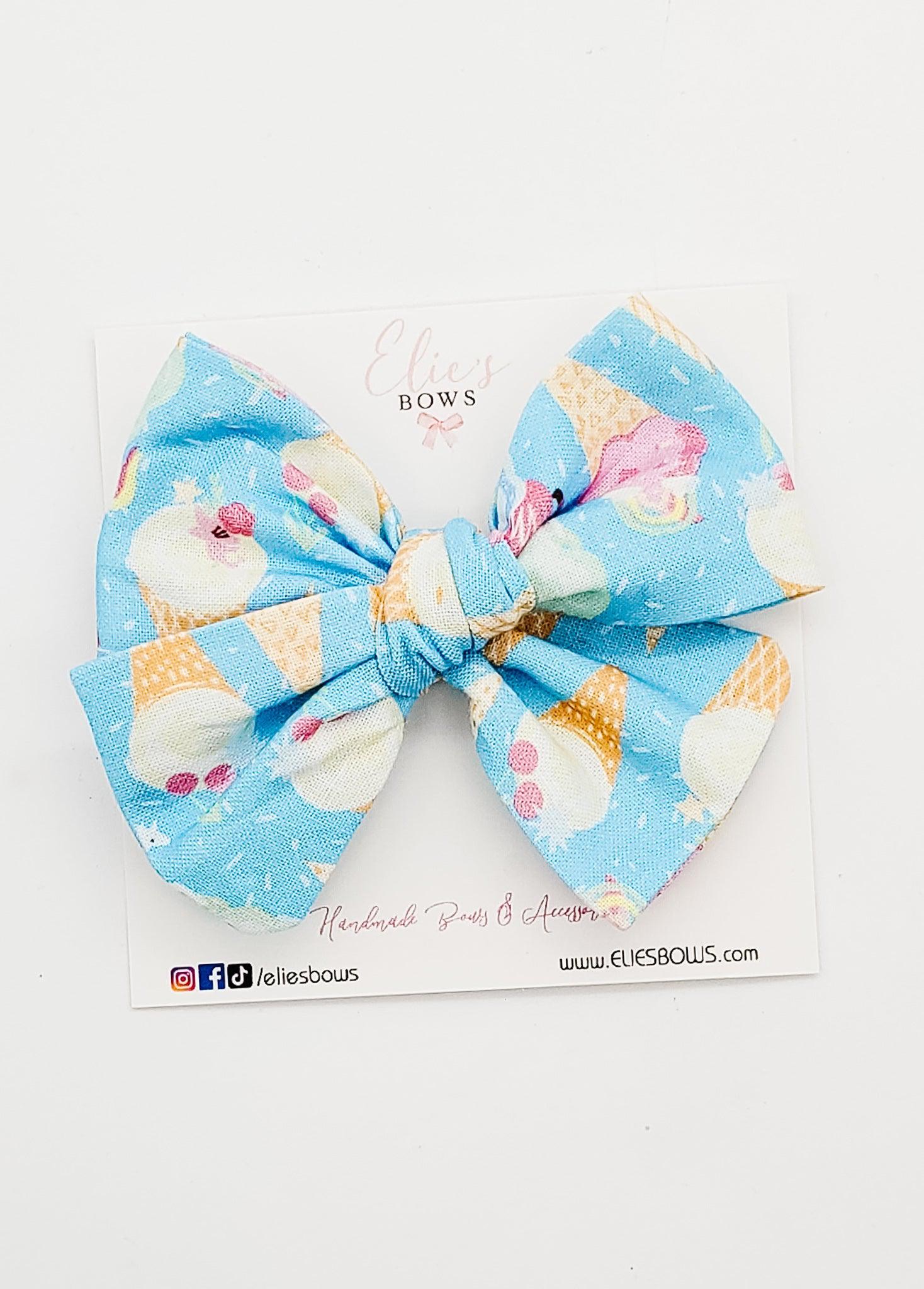 Ice Cream & flamingos - Elie - Fabric Bow - 3.5"-Bows-Elie’s Bows