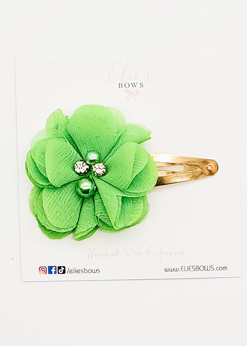 Lime Green Flower - Snap Clip - 7 cm-Snap Clips-Elie’s Bows