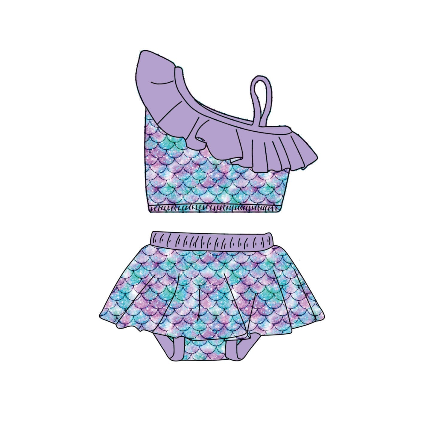 Mermaid Scales - 2 Piece bathing suit PRE-ORDER-Bathing suits-Elie’s Bows