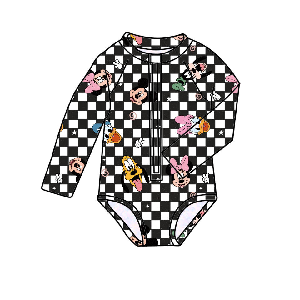 Minnie Black &White - One Piece Long Sleeve Bathing Suit PRE-ORDER-Bathing suits-Elie’s Bows