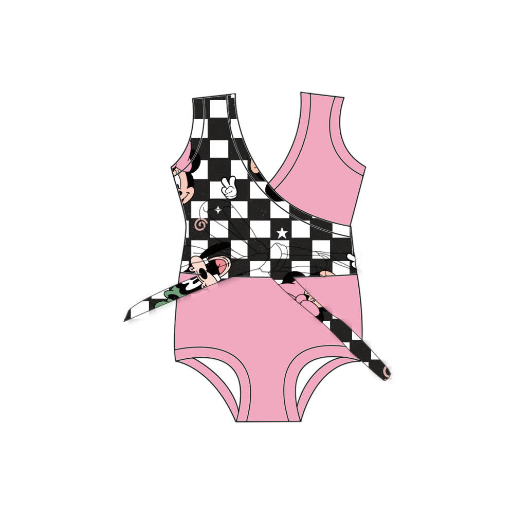 Minnie Black & White - One Piece Long Sleeve Bathing Suit PRE-ORDER-Bathing suits-Elie’s Bows