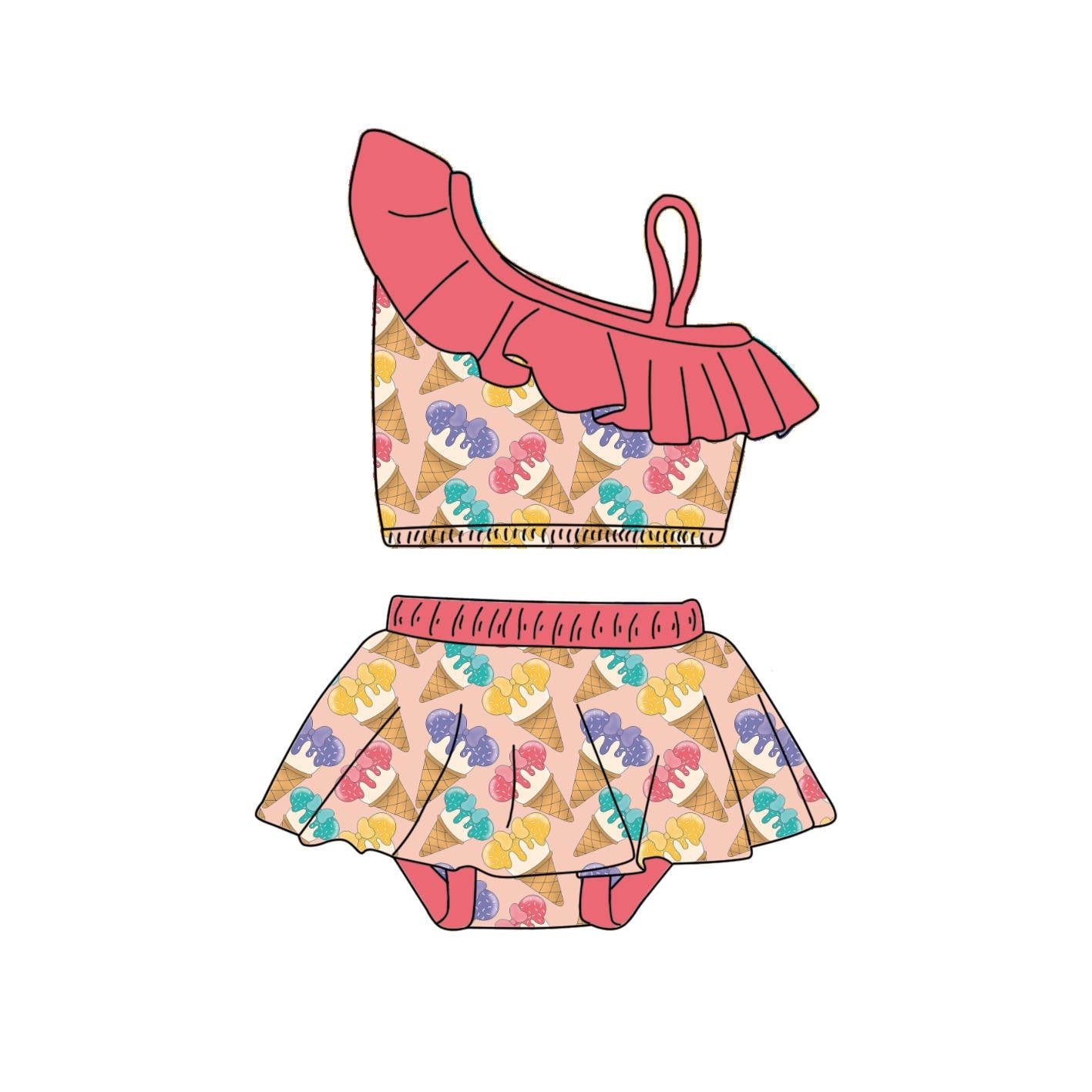 Minnie Ice Creams - 2 Piece bathing suit PRE-ORDER-Bathing suits-Elie’s Bows