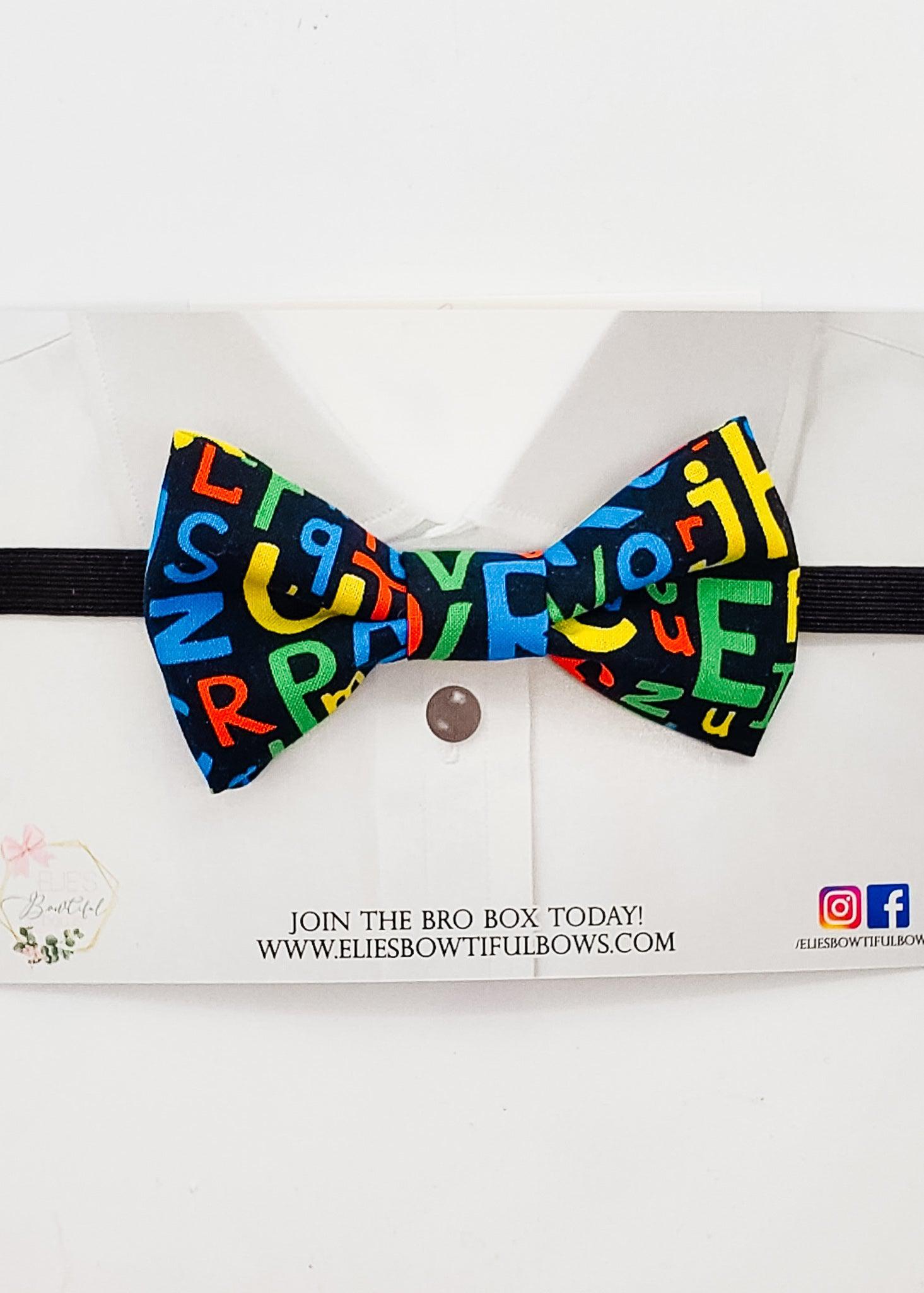 Mr. Alphabet - fabric bowtie - 4"-Bowtie-Elie’s Bows