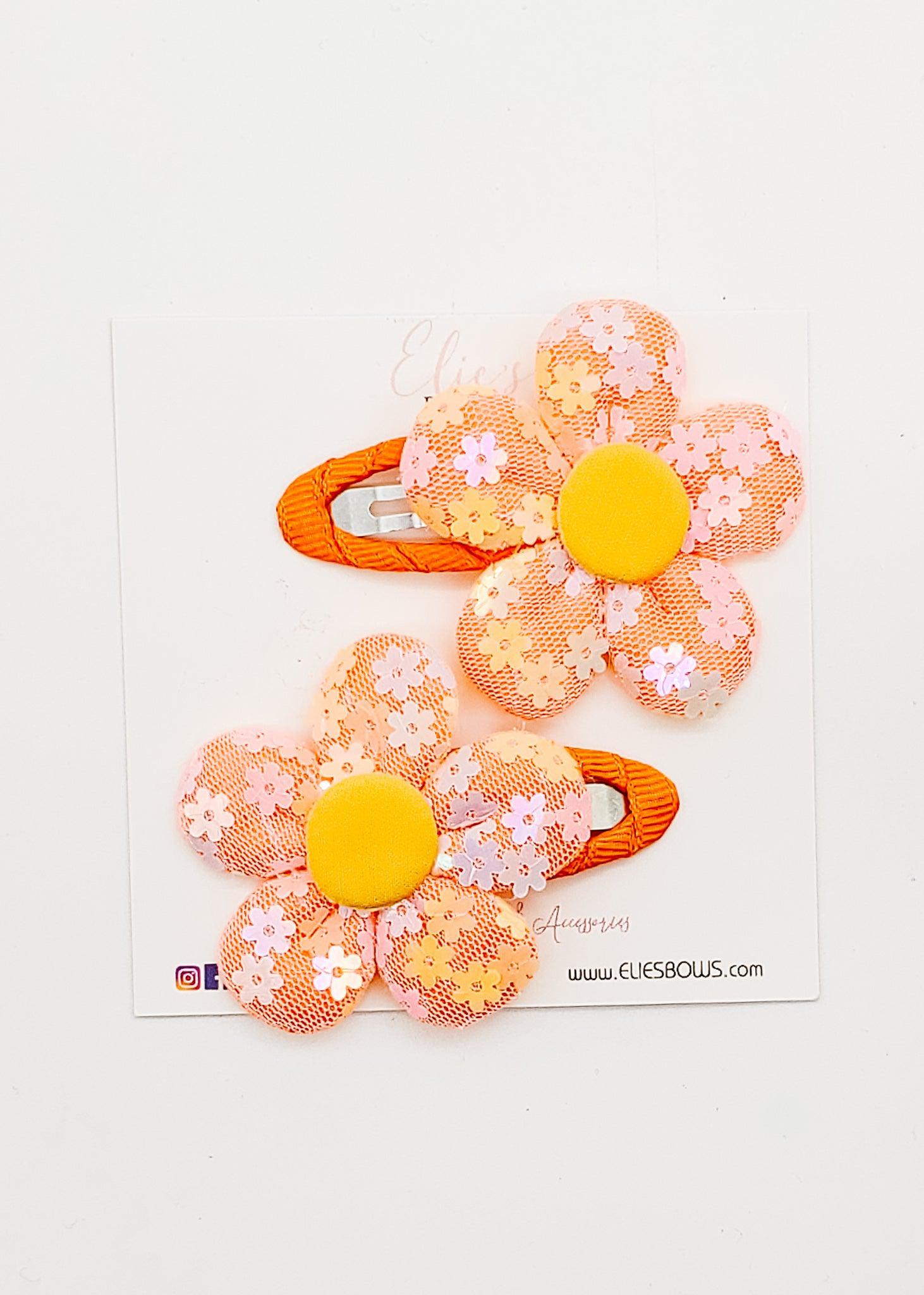 Orange Groovy Baby - Snap Clip - Pigtails - 2.5"-Pigtails-Elie’s Bows