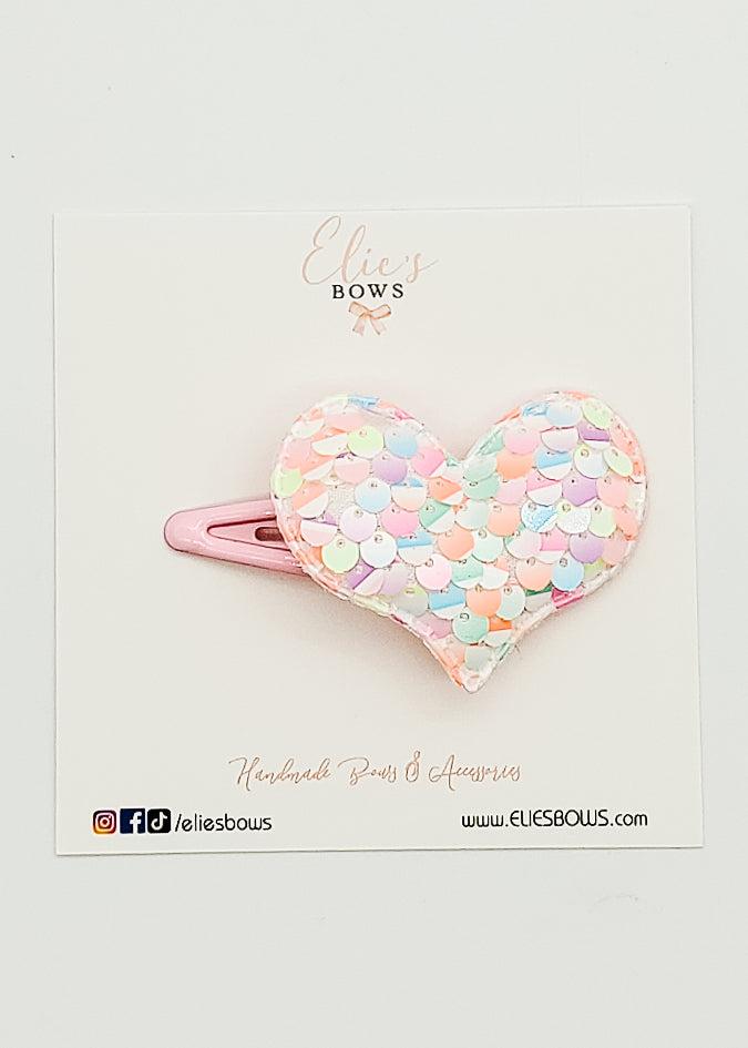Pastel Sequence Heart - Snap Clip - 3"-Snap Clips-Elie’s Bows