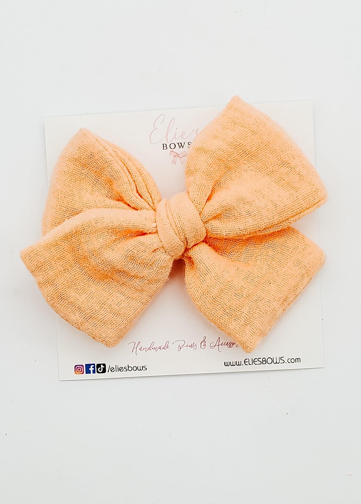 Peach - Elie - Double Gauze Fabric Bow - 3.5"-Bows-Elie’s Bows