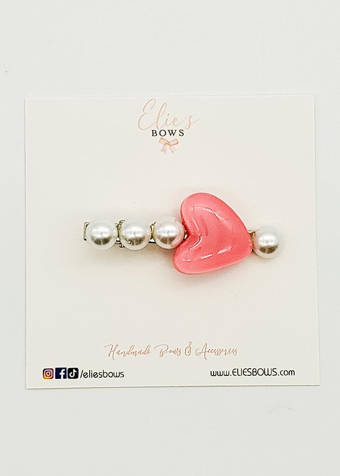 Pearls & Hearts - Bar Clip - 6cm-Snap Clips-Elie’s Bows