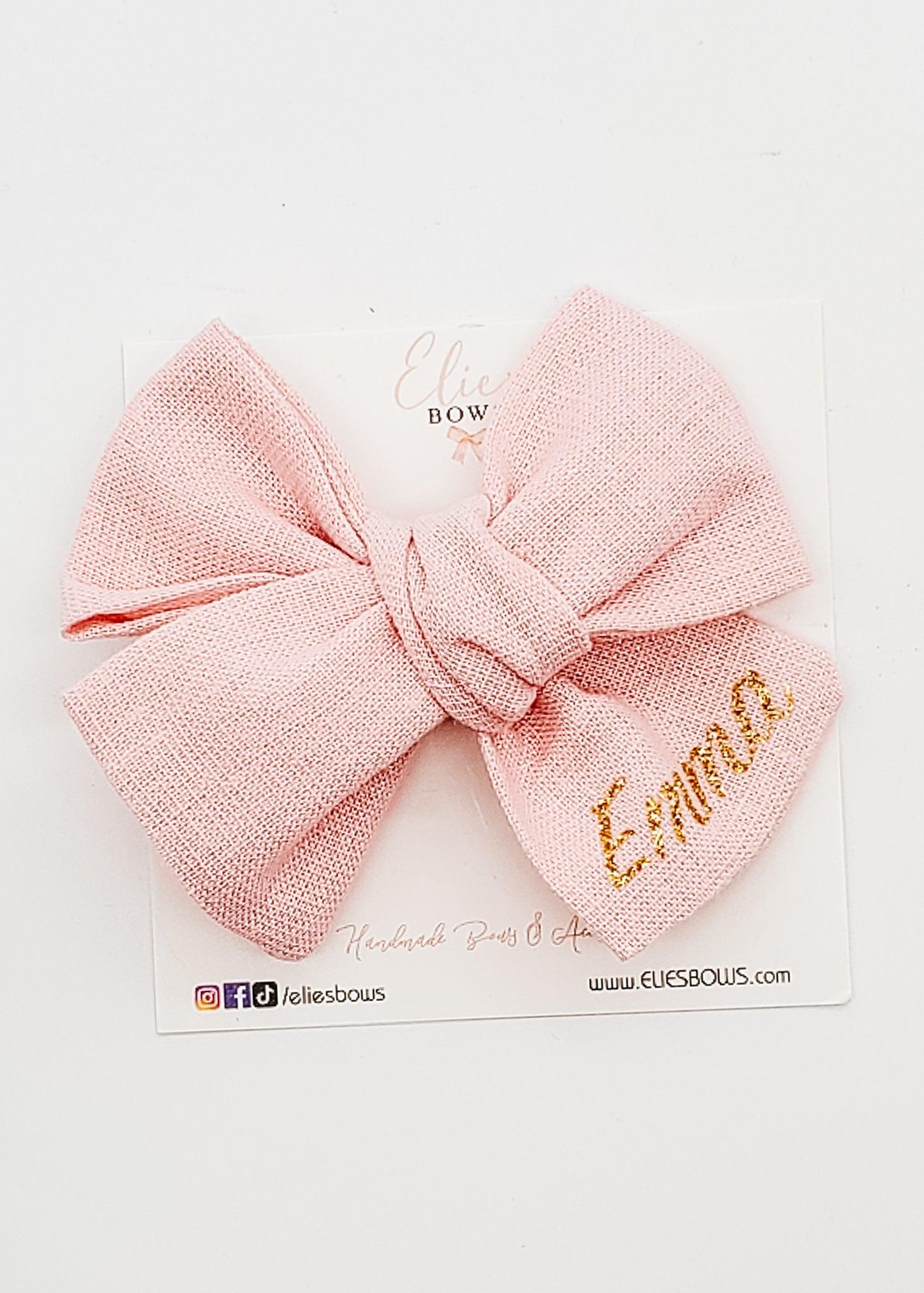 Personalized Pink - Elie Fabric Bow - 3.5" (please include name in notes)-Bows-Elie’s Bows