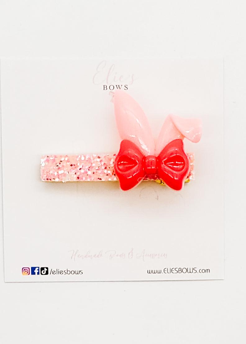 Pink Bunny Bow - Bar Clip - 6cm-Snap Clips-Elie’s Bows