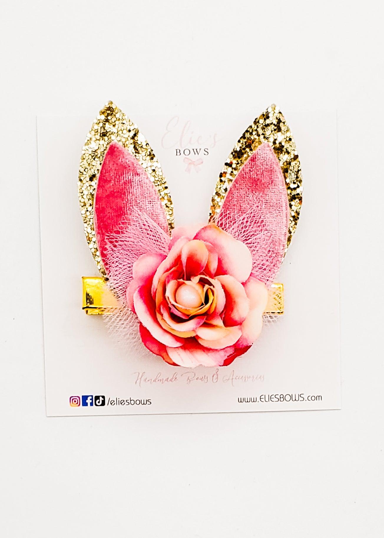 Pink Bunny Flowers - Bar Clip - 6cm-Snap Clips-Elie’s Bows