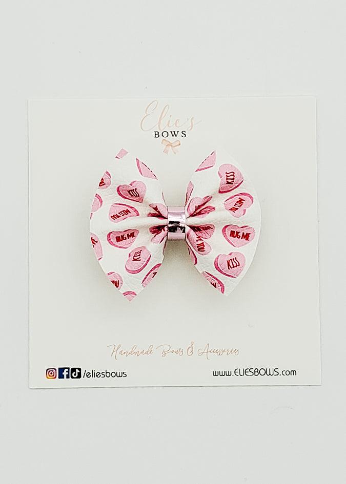 Pink Conversation hearts - Pixie Bow - 2"-Bows-Elie’s Bows