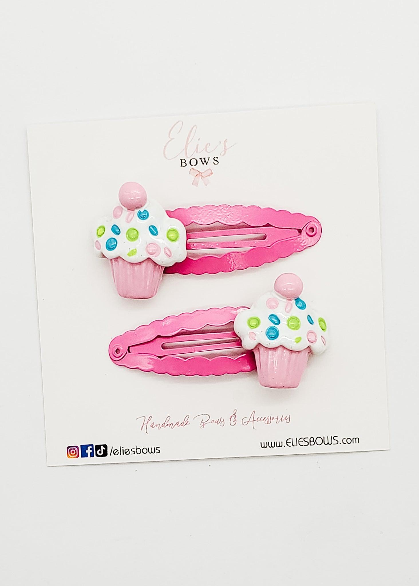 Pink Cupcake Pigtails - Snap Clips - 2.5"-Snap Clips-Elie’s Bows