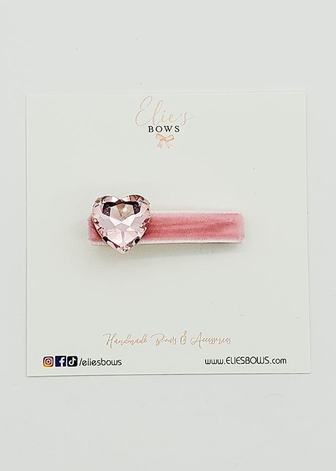 Pink Diamond Heart - Bar Clip - 5cm-Snap Clips-Elie’s Bows