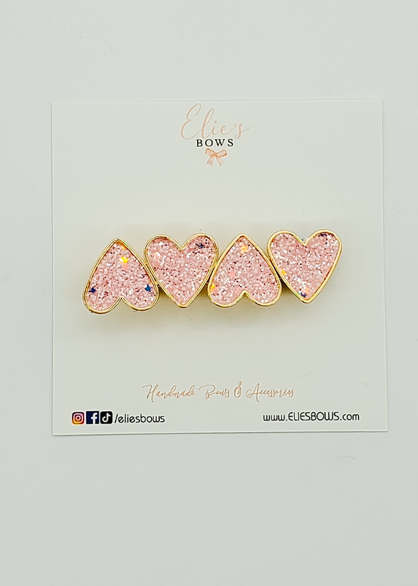 Pink Glitter - Heart Clips - 7cm-Snap Clips-Elie’s Bows