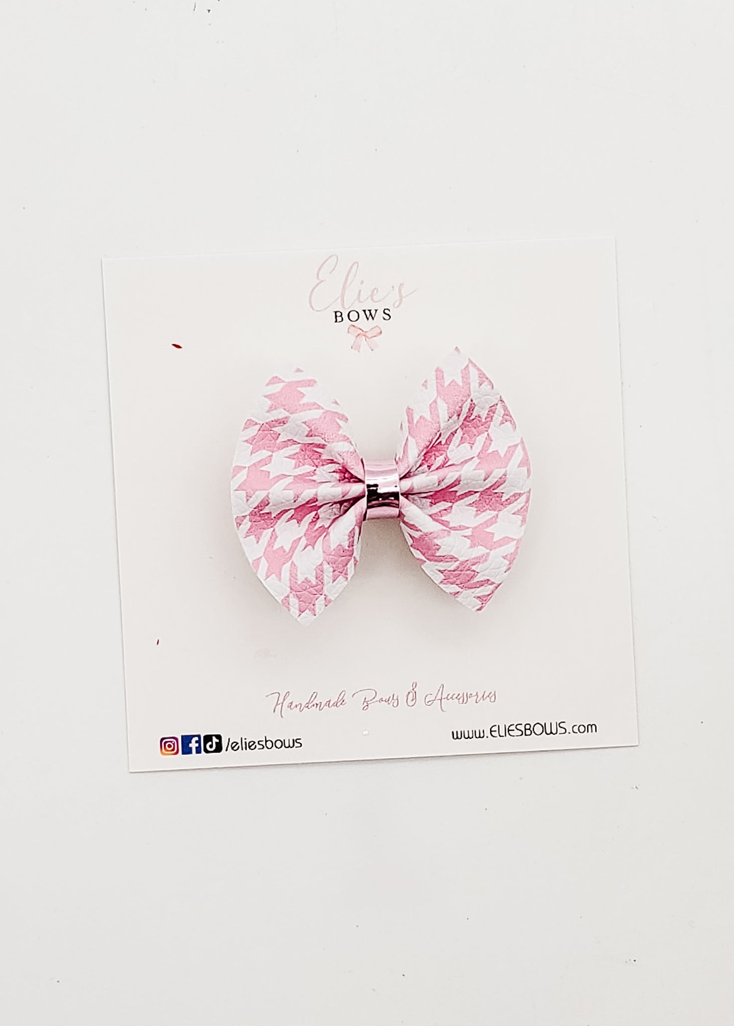 Pink Houndstooth - Pixie Bow - 2"-Bows-Elie’s Bows