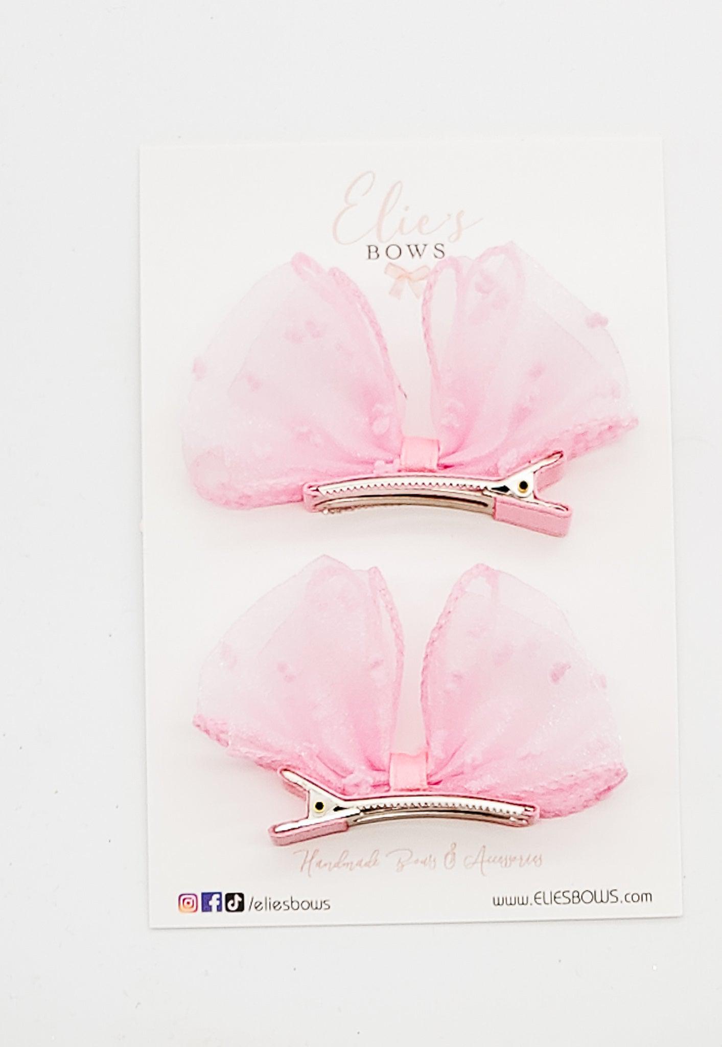 Pink Organza - Pigtails - 3"-Pigtails-Elie’s Bows