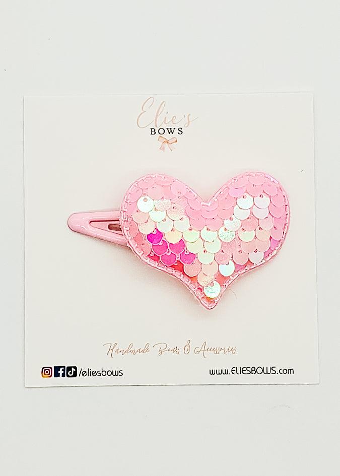 Pink Sequence Heart - Snap Clip - 3"-Snap Clips-Elie’s Bows