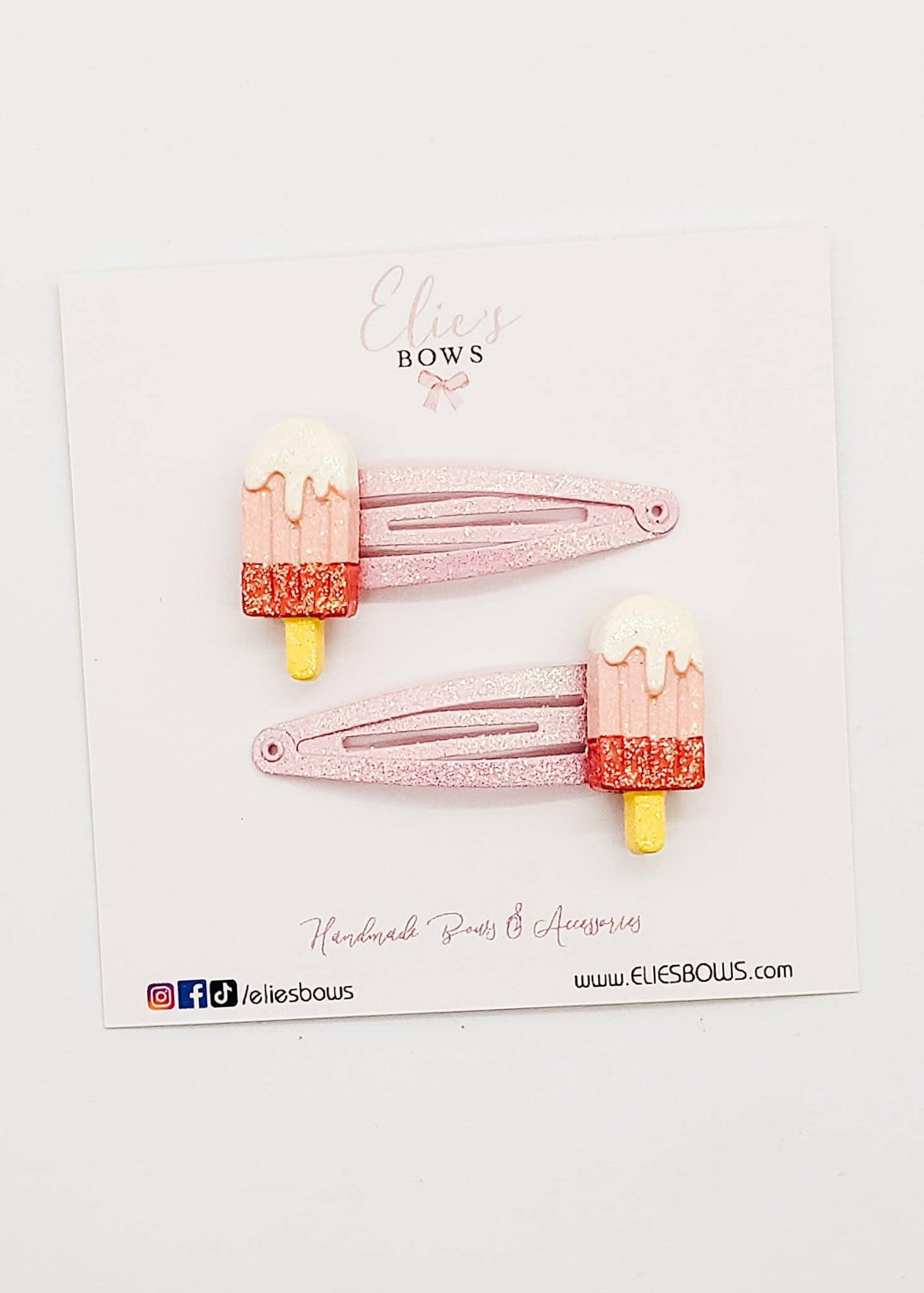 Pink Shimmer Popsicle Pigtails - Snap Clips - 2.5"-Snap Clips-Elie’s Bows