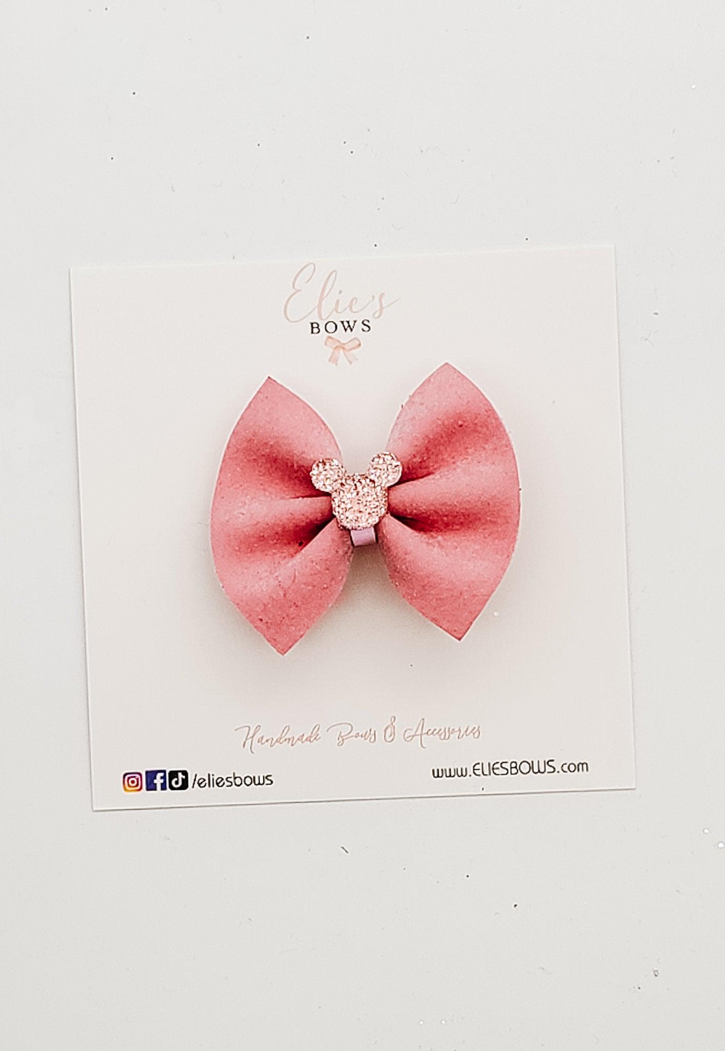 Pink Suede M. - Pixie Bow - 2"-Bows-Elie’s Bows