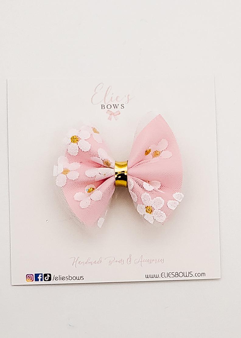 Pink Tulle Flower - Pixie Bow - 2-Bows-Elie’s Bows