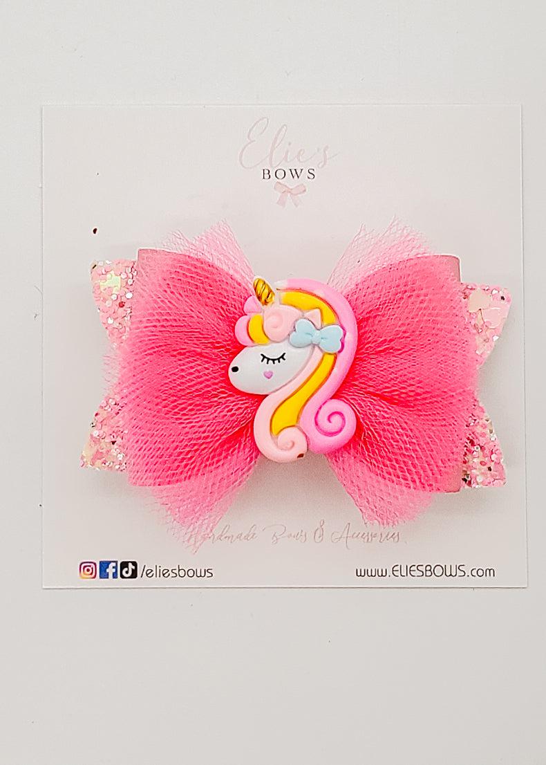 Pink Tulle Unicorn - 3" *Slightly discoloured embellishment*-Bows-Elie’s Bows
