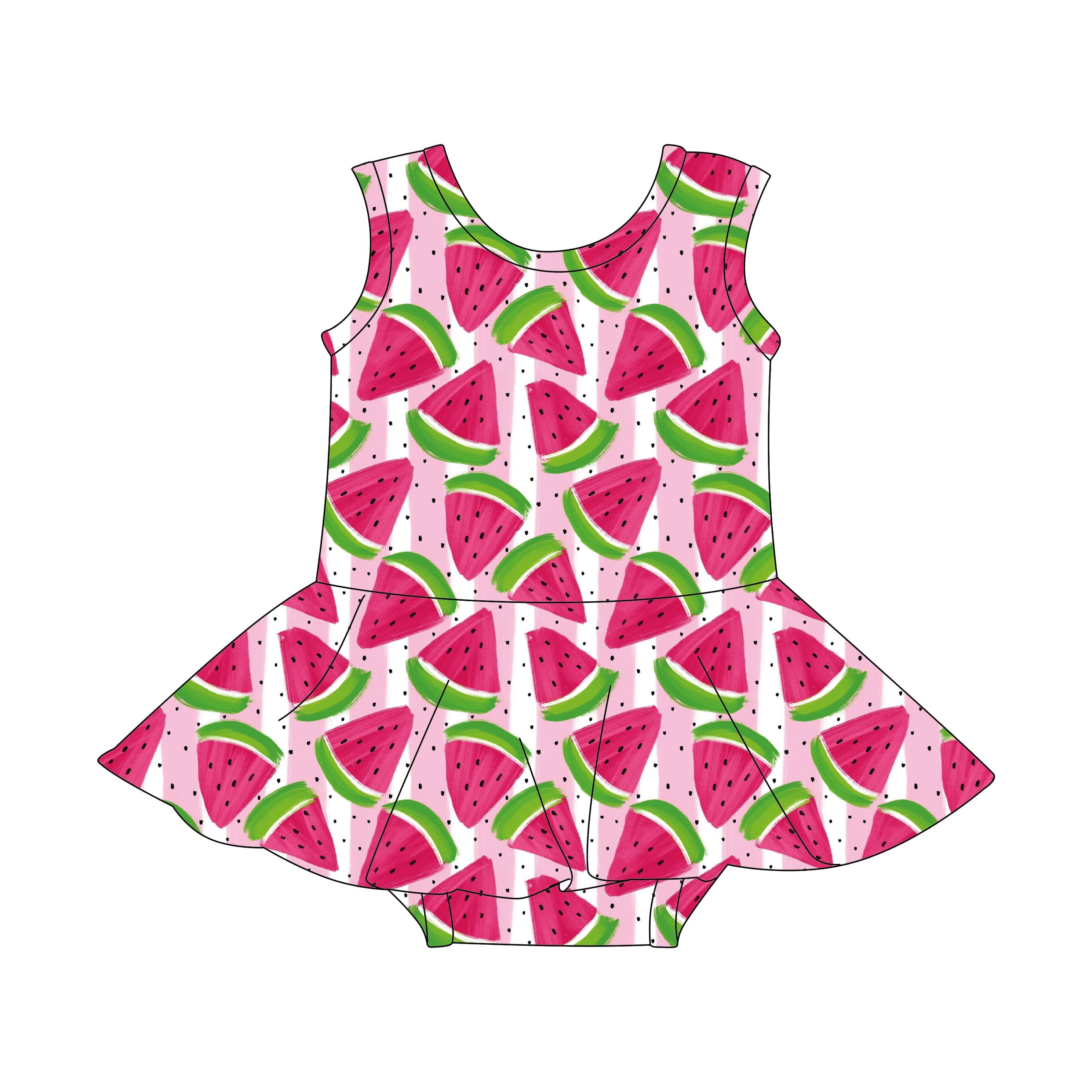 Pink Watermelon - One Piece Skirt Bathing Suit PRE-ORDER-Bathing suits-Elie’s Bows