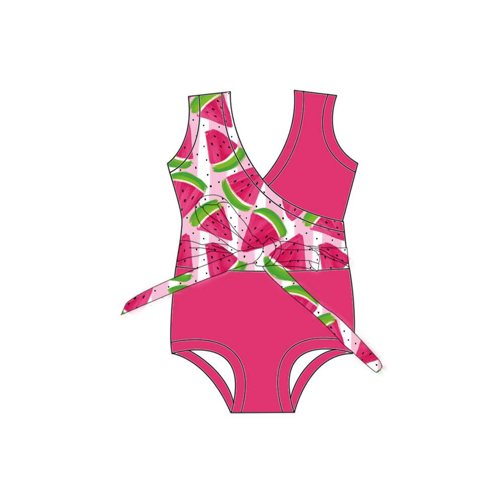 Pink Watermelon - One Piece Twist Bathing Suit PRE-ORDER-Bathing suits-Elie’s Bows