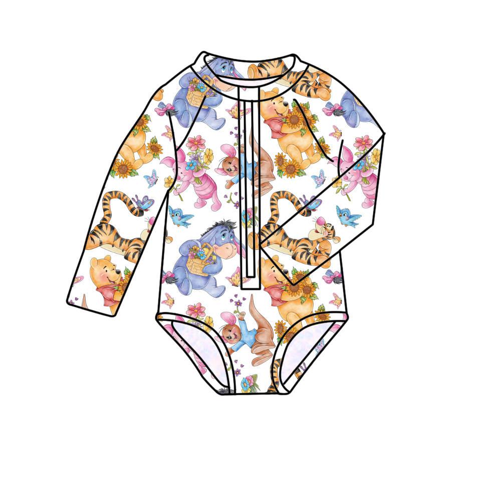 Pooh Bear - One Piece Long Sleeve Bathing Suit PRE-ORDER-Bathing suits-Elie’s Bows