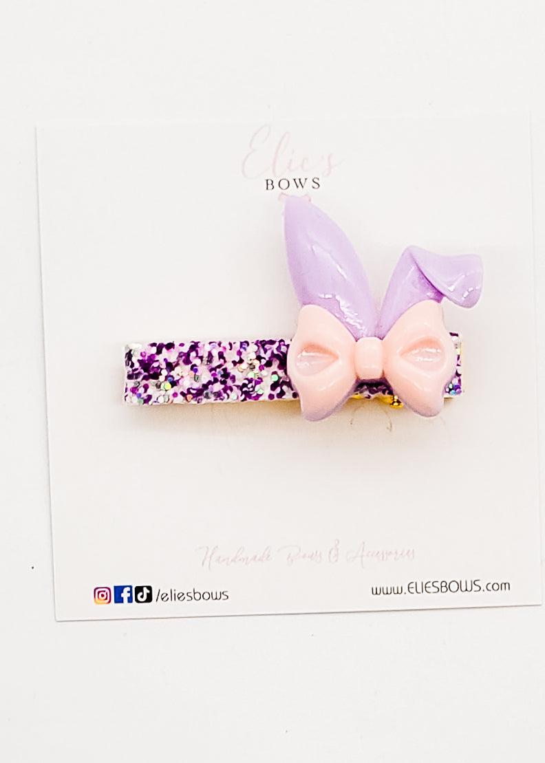 Purple Bunny Bow - Bar Clip - 6cm-Snap Clips-Elie’s Bows