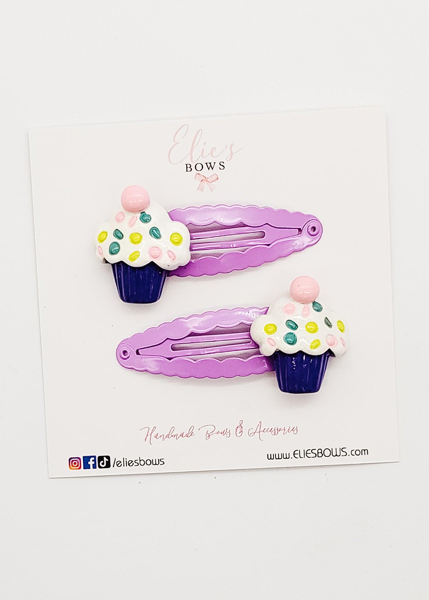 Purple Cupcake Pigtails - Snap Clips - 2.5"-Snap Clips-Elie’s Bows