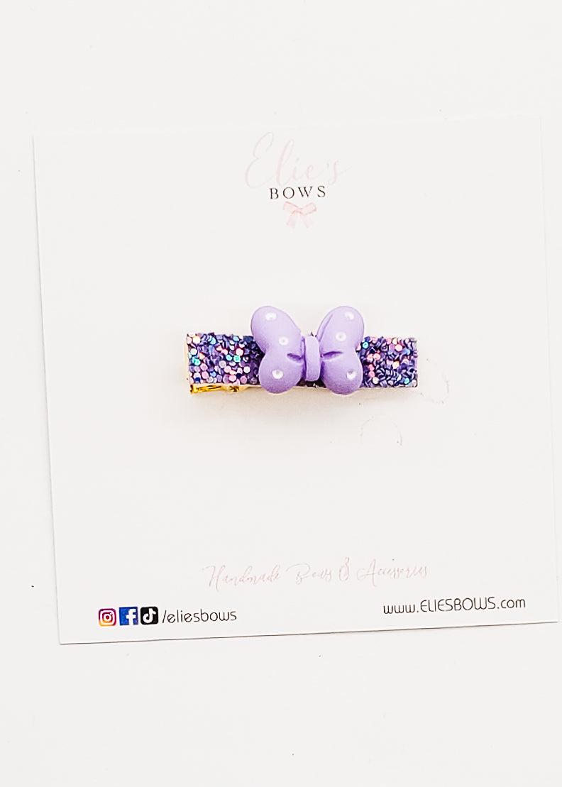 Purple Minnie Bow - Bar Clip - 4cm-Snap Clips-Elie’s Bows