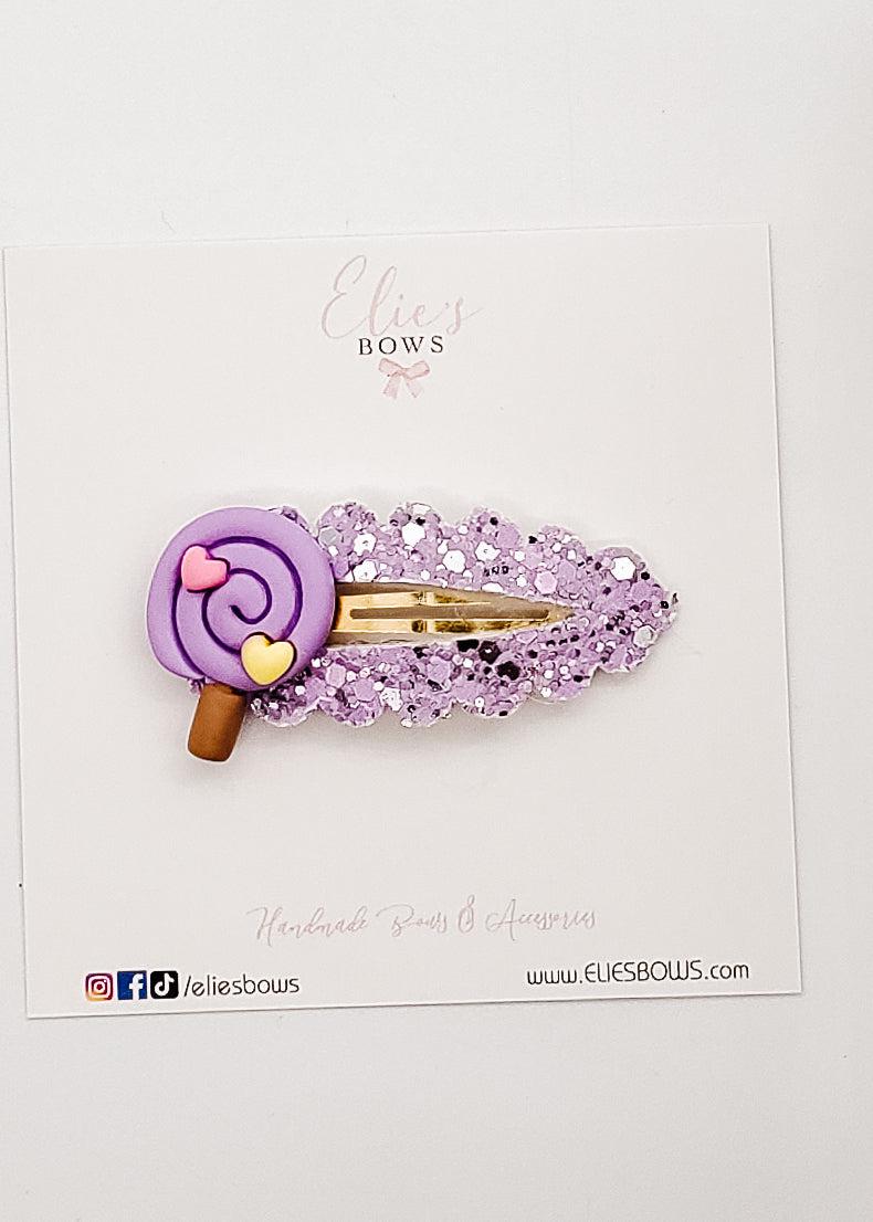 Purple Swirl Lollipop - Snap Clip - 2.5"-Snap Clips-Elie’s Bows